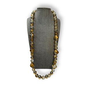 Arthur David Gold Marbled Lucite Beaded Necklace 30” Spring Ring Glow